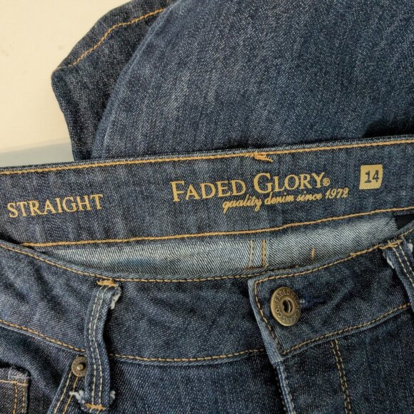FADED GLORY Dark Blue Stretch Denim Mid-Rise Straight Leg Jeans; Size 14 - Picture 3 of 4